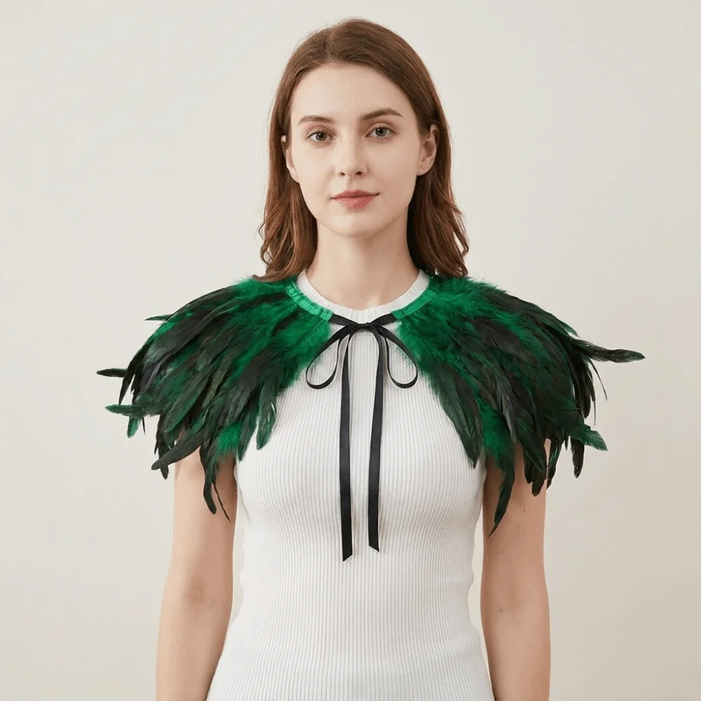Costume Adjustable Feather Shawl Luxury Retro Feather Shrug Shawl Gothic Neck Wrap Shoulder Fake Collar Women