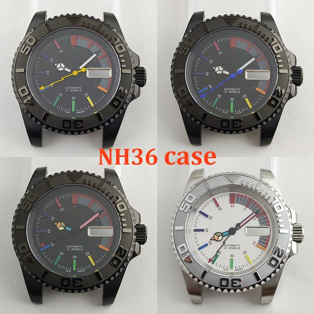 

NH35 Case Rainbow Dial Hands Men's Stainless Steel MOD Parts for Submariner SUB NH36 Week Automatic Movement Watch Replacements