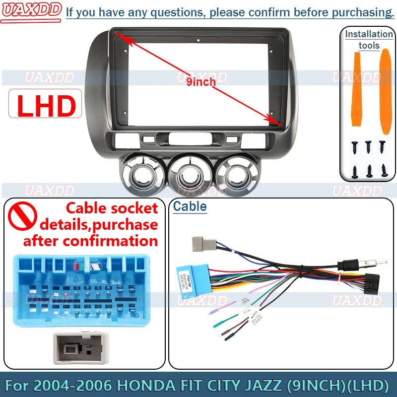 Auto radio Android fascia multimedia CD MP5 video audio stereo paneel frame kabelboom voor Honda Fit Jazz City 2004-2006 (9 inch)