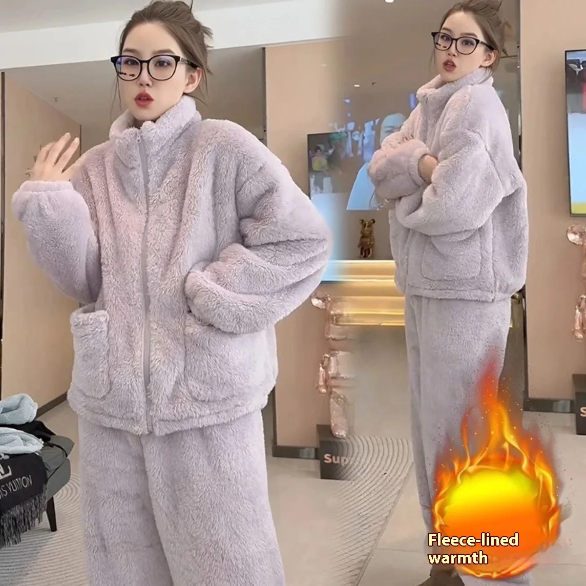 

2025 пижамы с воротником-стойкой, осенне-зимняя домашняя одежда, утепленный комплект, женская домашняя одежда большого размера с высоким воротом, повседневный пижамный комплект