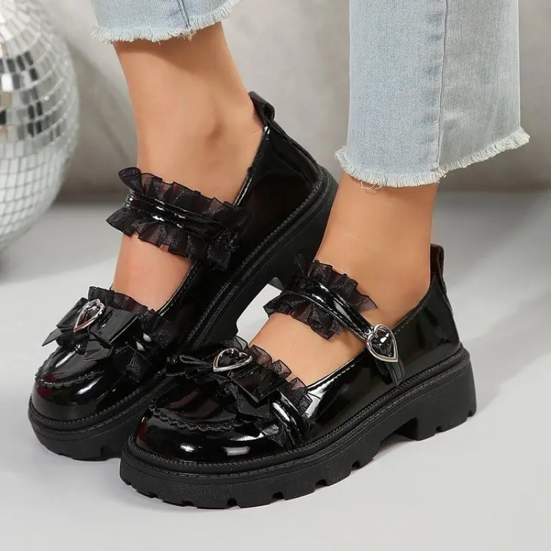 

Japanese Lolita Kawaii Shoes Women Outdoor Vintage Fashion Chic Sweet Shoes Bow Mary Janes Buckle Casual Round Toe Sandals 2024