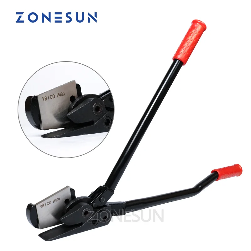 ZONESUN Long Hand H400 Metal Shear Steel Strapping Cutter Iron Belt Scissor Tungsten Carbide Steel Band Strapping Cutter