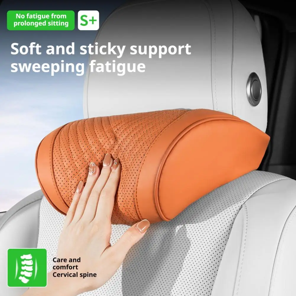 Car Neck Headrest Pillow Memory Foam Ergonomic Support Perforated Leather Breathable Adjustable Strap Anti-fatigue Cushion