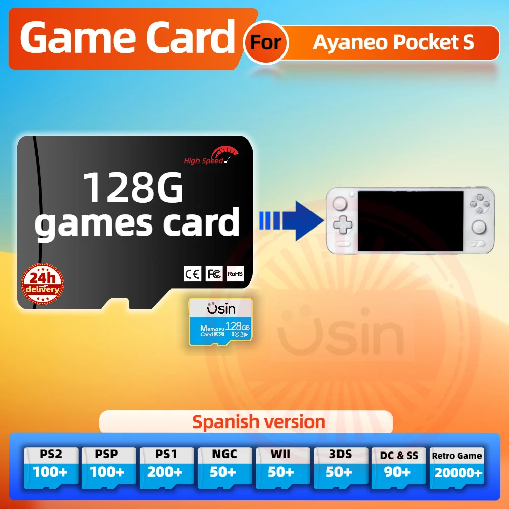 Memory Game Card For Ayaneo Pocket S EVO Spanish Version Retro PS2 PSP Games Android Gaming portable Console SD TF H-speed 128G