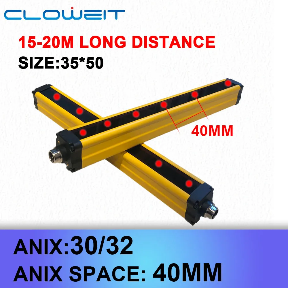 Cloweit 30 32-pontos 40 mm Proteger Infravermelho Segurança Luz Cortina Areasafe Fotoelétrico Sensor 50*35