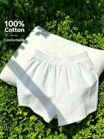 Japanese Style Loose Fit Sleep Pants for Women Summer Thin Breathable Skin-friendly Elastic Waist Shorts Home Outdoor Dual Use