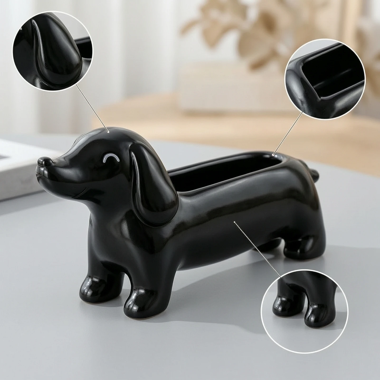 Dachshund Planter Compact Dachshund Plant Pot Dog-Shaped Planter Lightweight Low-Profile for Desk, Shelf