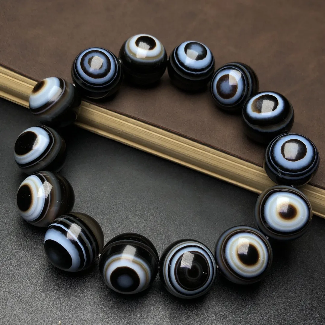 Tibet natural nine shale tianyan stone eye dzi beads round beads bracelet pharmacist beads bracelet ethnic style jewelry 16mm