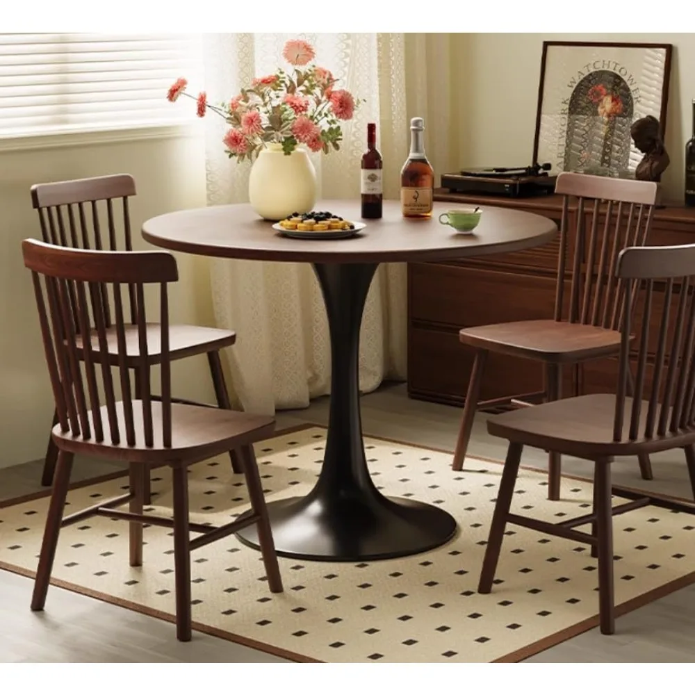 Tulip Table for 2-3 Persons Walnut Modern Round Dining Tables Mid-Century Kitchen Table Wooden MDF Top Steel Base Small for L