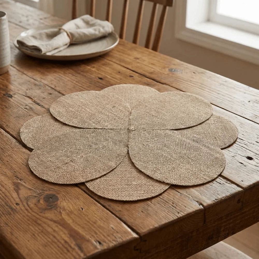 2PCS Kitchen Accessories Sewing Petal Design Jute Placemat Eco-Friendly Rustic Bowl Mat Decorative Soft Table Mat Dinner Party