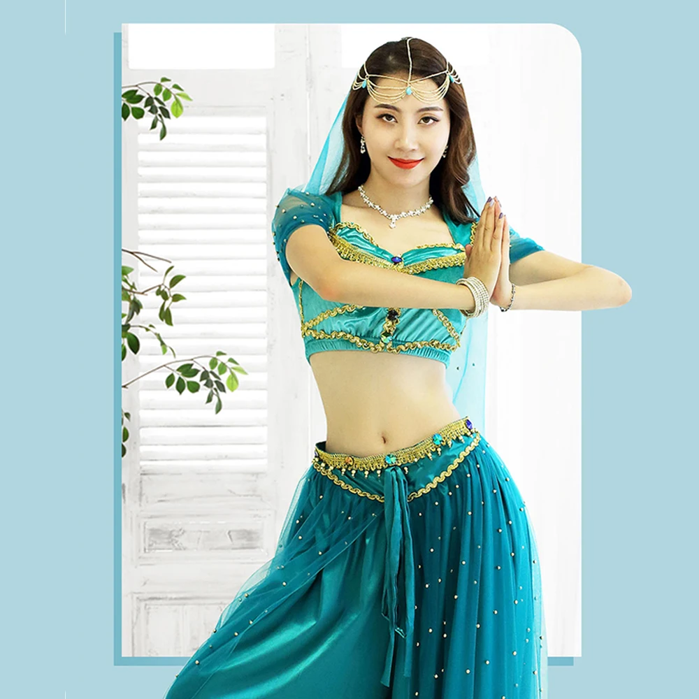 بوليوود الرقص الشرقي الياسمين زي علاء الدين هالوين الزي الياسمين الأميرة ازياء البط البري للنساء/الفتيات الحجاب السراويل العليا