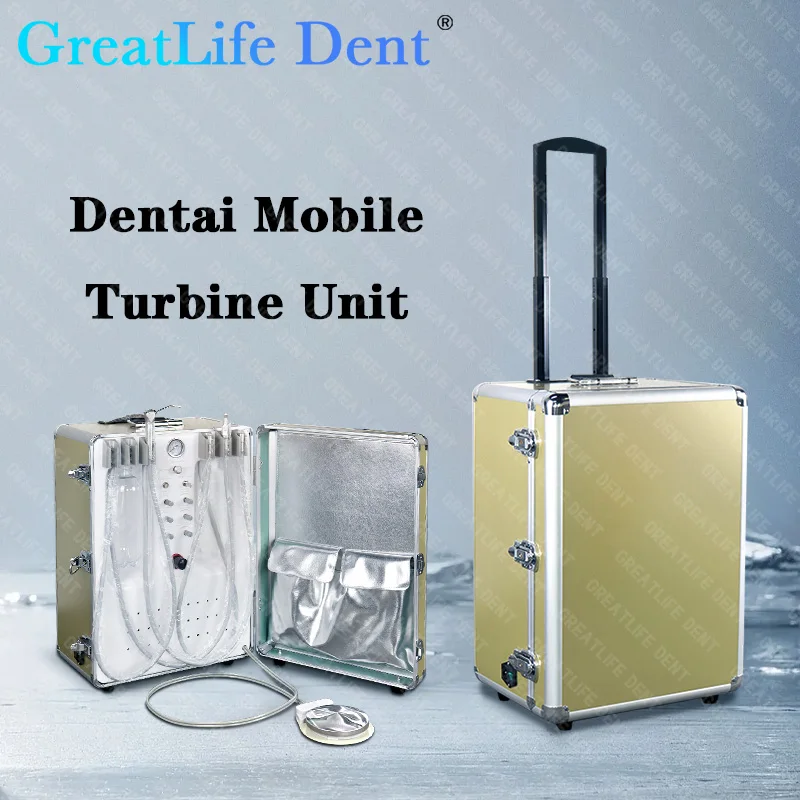 GreatLife Dent Dental Treatment Water System Mobile Portable Dental Unit with Air Compressor + Suction System + Handpiece Kit