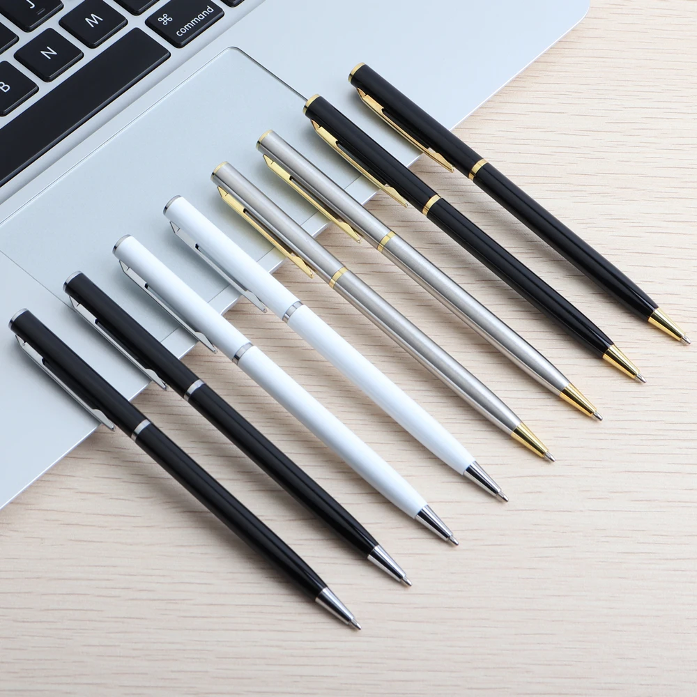

10 Pcs/Set Metal Ballpoint Pens Stainless Steel Pen 0.7mm Blue Black Ink Rotating Style Ball Pens Stationery For School Supplie