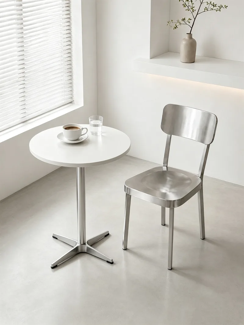 Minimalist Luxury Stainless Steel Metal Backrest Dining Chair Set Bistro Bar Outdoor