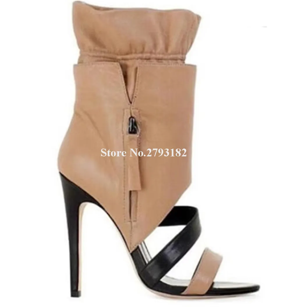 

Women Fashion Open Toe Strap Design Ankle Wrap High Heel Boots Mid-calf Bandage Gladiator Boots Dress Shoes