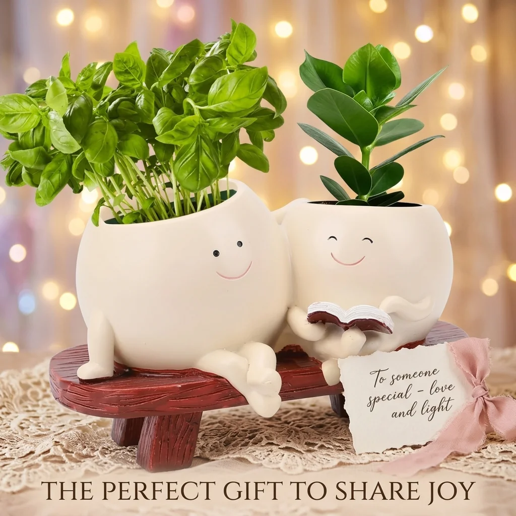 Cute Resin Flower Pot Cartoon Planter Succulent Pot Plant Pot Drainage Indoor Desktop Decoration for Home Office Garden Decor