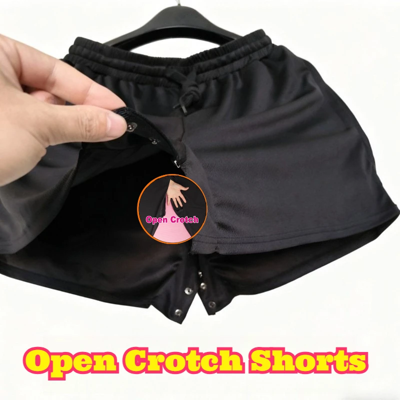 

Men Invisible Open Crotch Shorts No Fly Hollow Out Casual Bottoms Easy Access Convenient Pants Loose Soft Skirt Shorts Daily