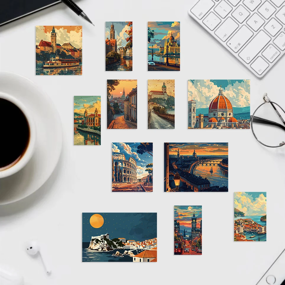 50pcs Retro Landscape Painting Stationery Sticker Asethetic Natural Landscape Scrapbook Sticker DIY Decor Luggage Sticker