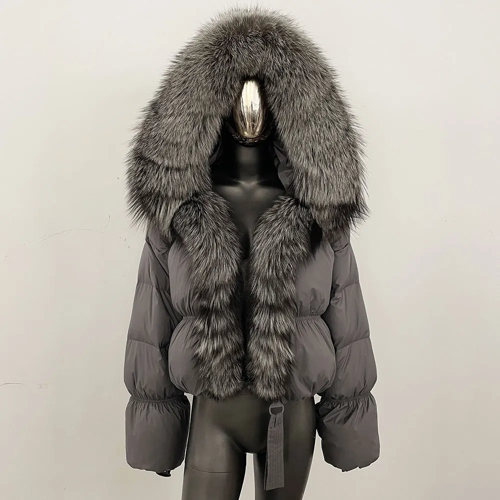 Manteau en duvet de canard blanc pour femme, veste en fourrure véritable, optique naturelle, grand col en fourrure de renard, parka bouffante adt, chaud, hiver, nouveau