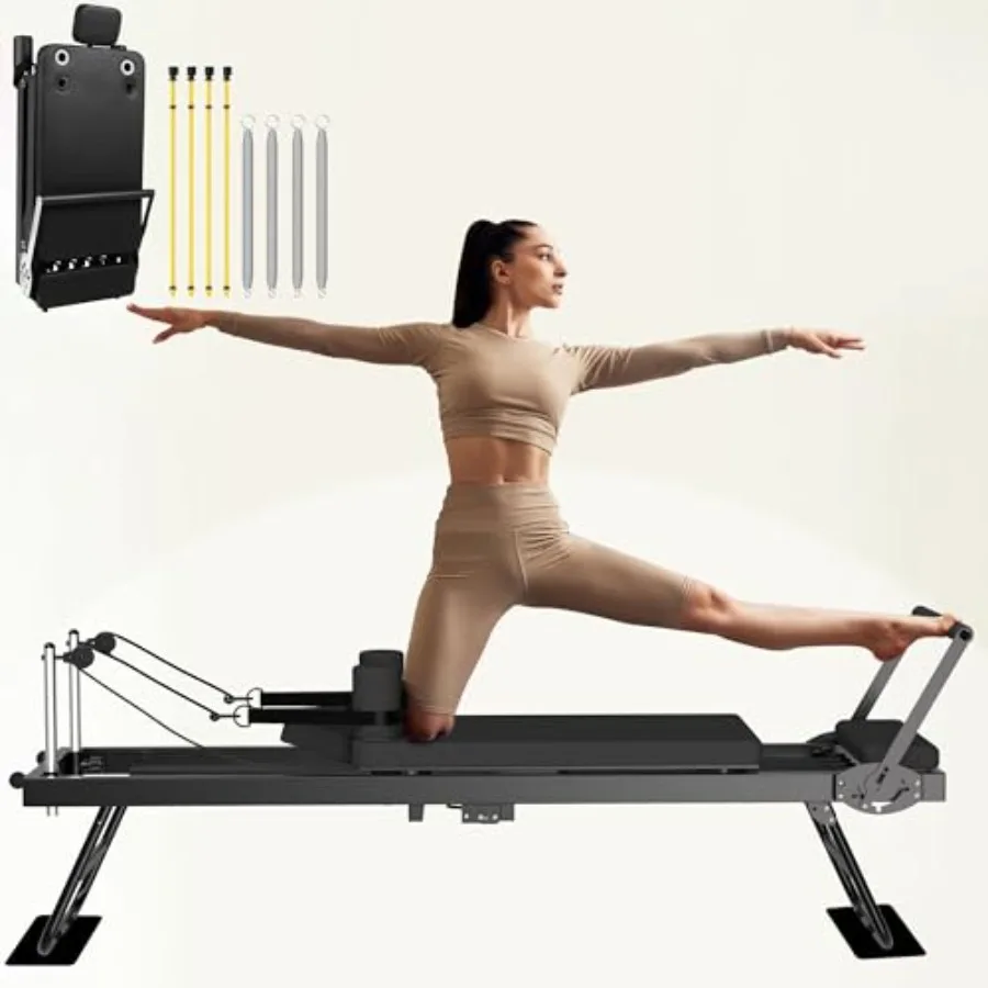 Máquina reformadora de Pilates plegable para gimnasio y entrenamiento en casa: equipo de fitness compacto con resistencia ajustable y gli suave