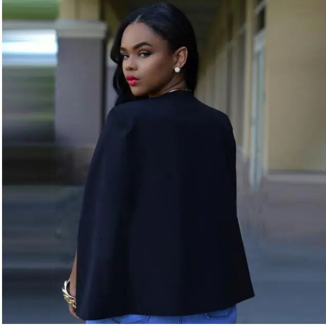Women Blazer Top Autumn Korean Fashion Cloak White Black Lapel Split Long Sleeve Pockets Casual Suit Jacket Elegant Office Wor
