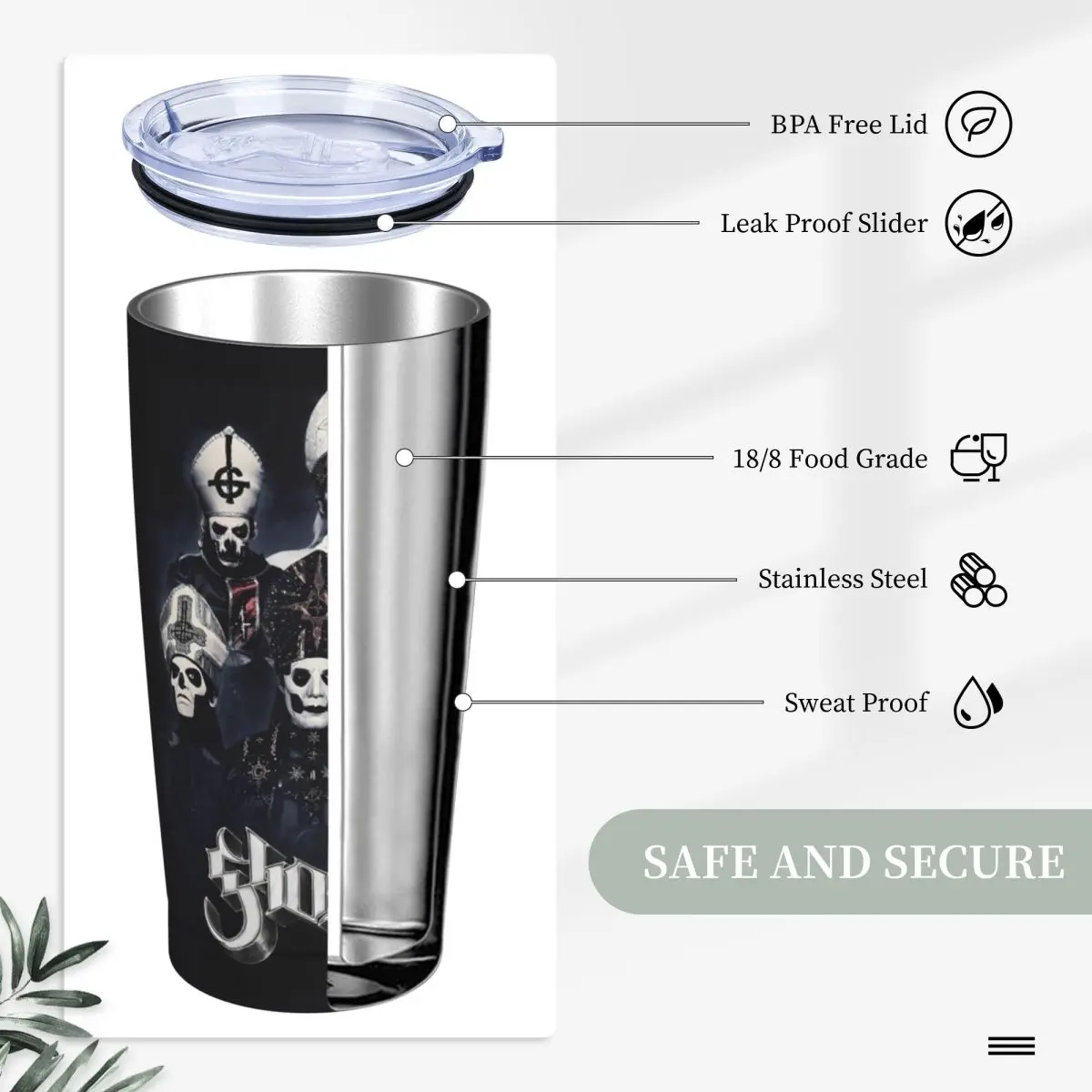 G-Ghost Music Stainless Steel Tumbler Swedish Rock Band Beach Car Mugs 20oz Thermal Cups Hot Drinks Milk Tea Water Bottle