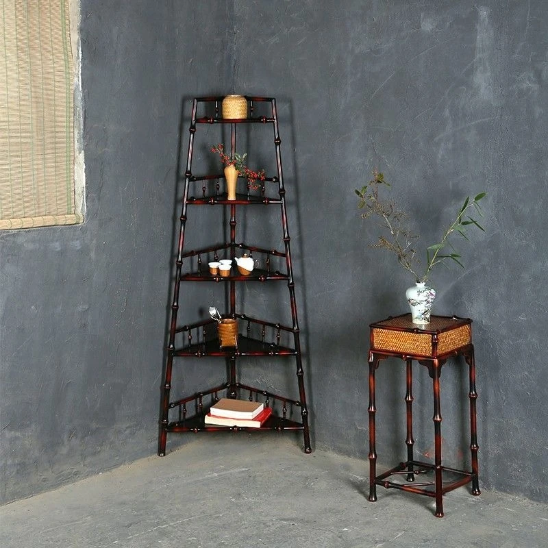 

Handmade bamboo furniture antique tea rack storage ornament triangular rack