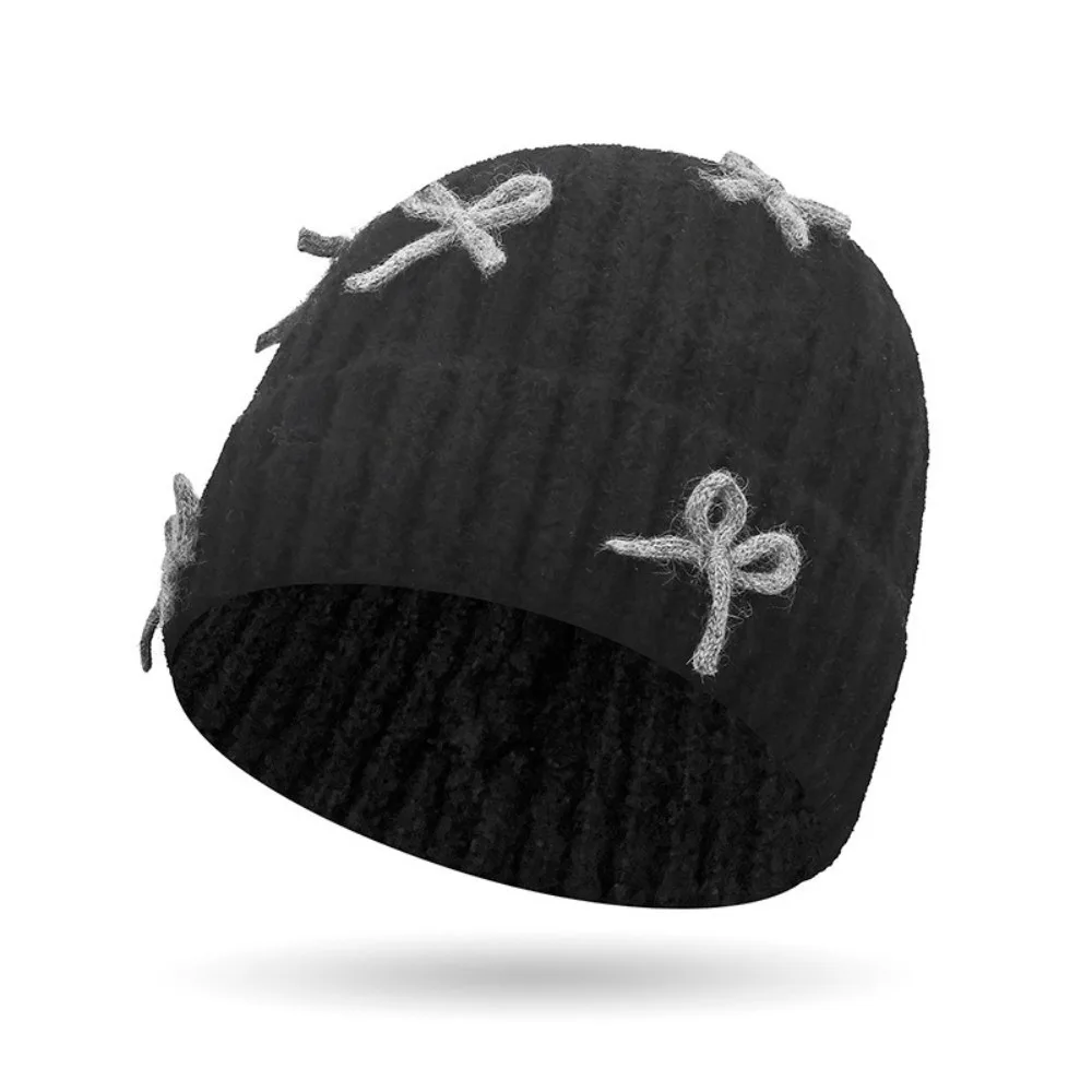 

Fashion Thick Knitted Beanie Hat Bowknot Korean Style Woolen Pullover Hat Warm Solid Color Korean Sweet Bow Hat Winter