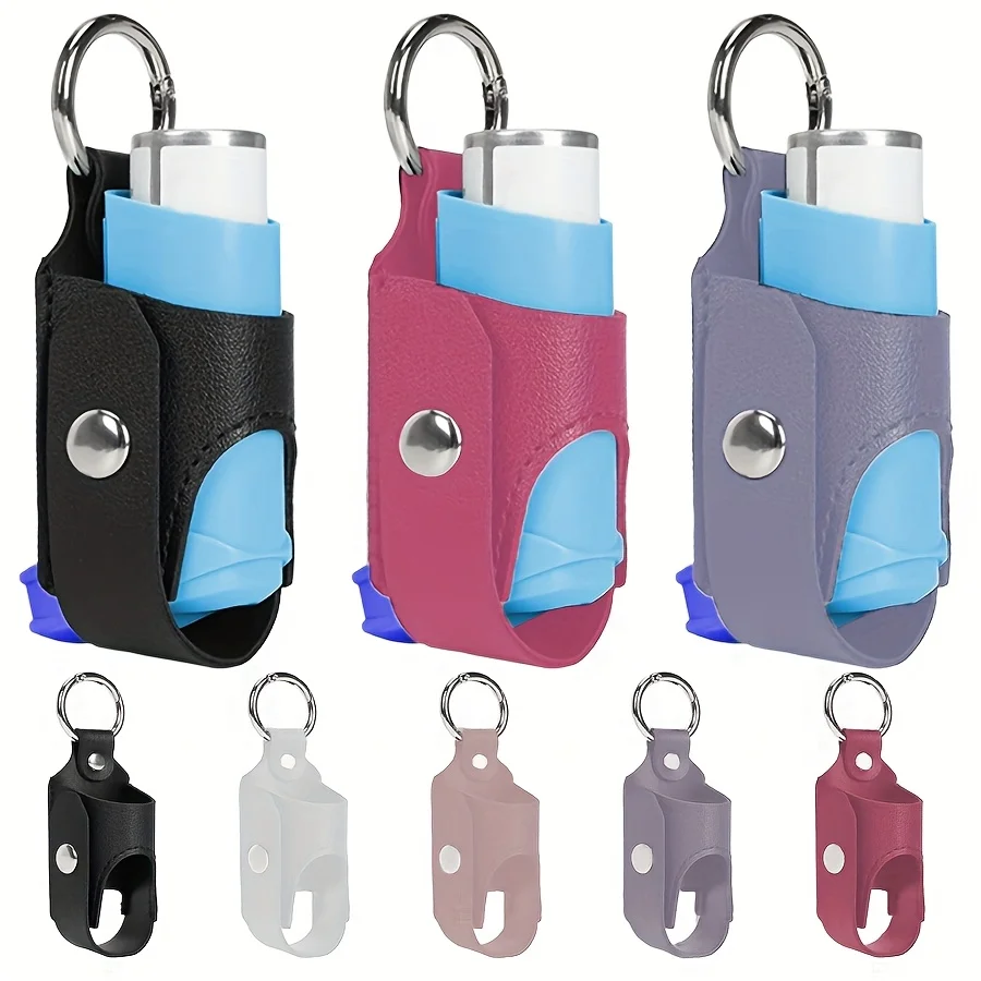 Inhaler Storage Case,Portable Inhaler Spacer Holder PU Leather Protective Case Keychain,Inhaler Storage Solution Sleeve Bag