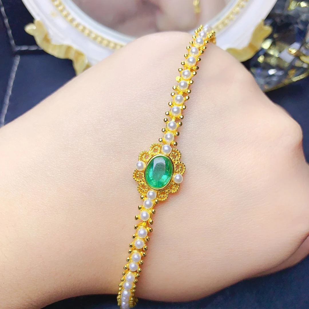 Natural Gem Ladies 925 Silver Emerald bracelet Luxury Ladies Jewelry Ladies free delivery Christmas Ladies bracelet boutique