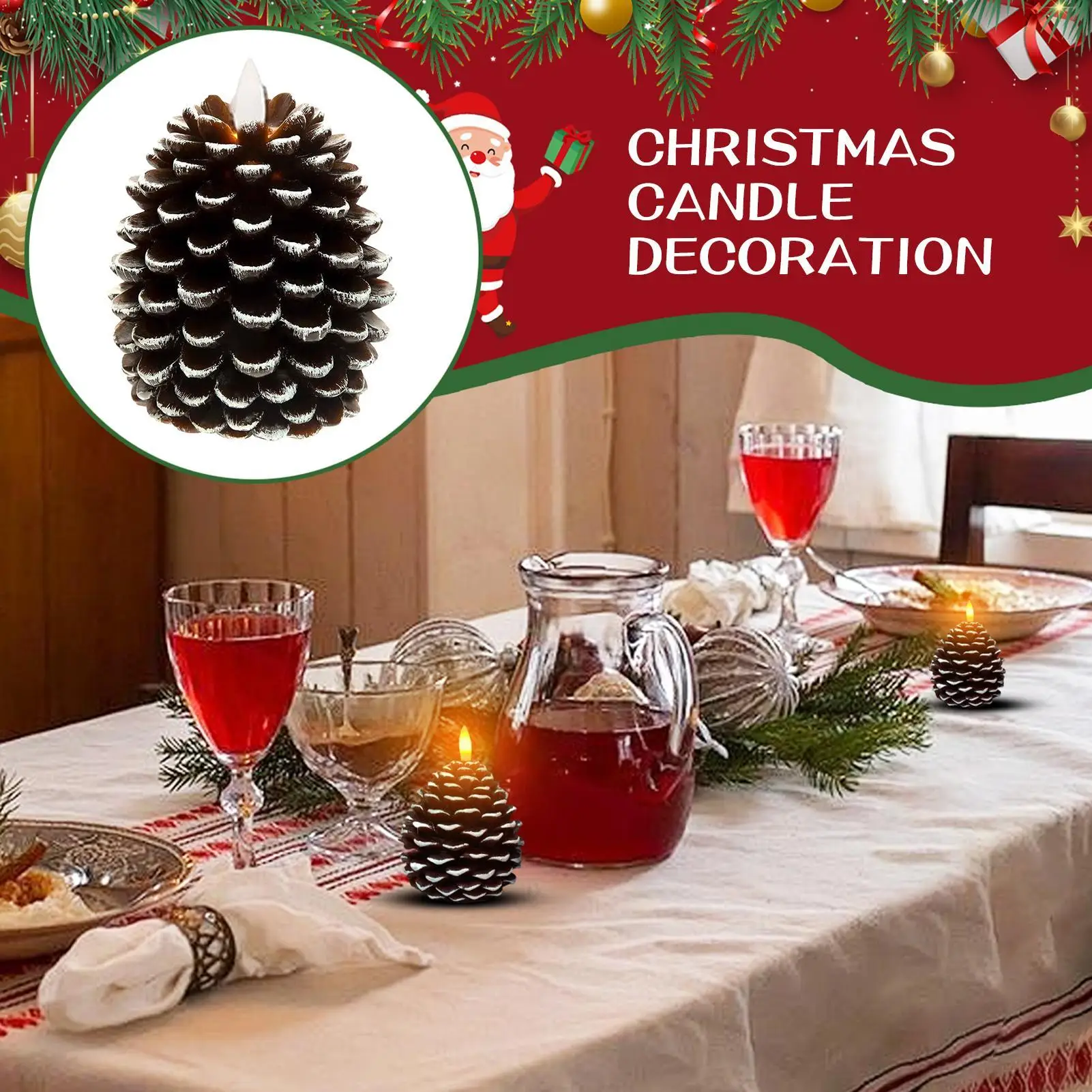Velas de pinha sem chama, velas led de pinha, cera falsa para natal, lareira, janela, sala de estar, mesa, quarto