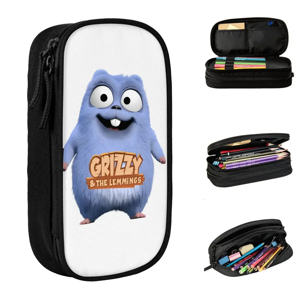 

Grizzy Cartoon Pencil Case Pencil Box Pen for Girls Boys Large Storage Bag School Supplies Gifts Stationery