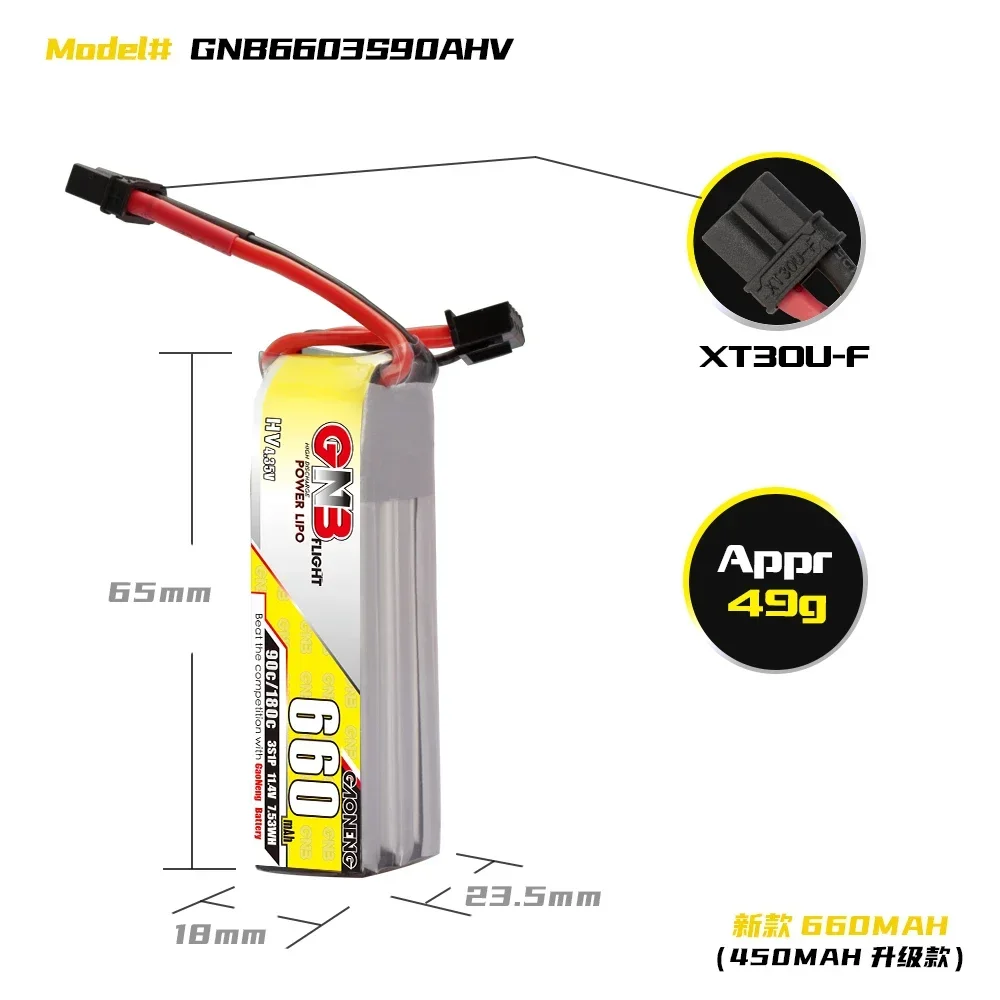 GAONENG 2S-7.6V/3S-11.4V/4S-15.2V/6S-22.8V 660mAh bateria LiHV 90C ze złączem XT30 do dron FPV części do helikopterów