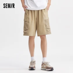 Semir Casual Medium Pants Men 2024 Summer New Elasticat Waist Loose Straight Pants Solid Color Daily Simple Five Quarter Pants