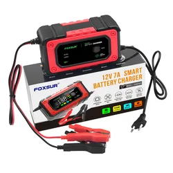 FOXSUR Universal Repair Car Battery Charger 12V 7A Intelligent Repair Motorcycle Charger For Calcium Gel AGM Lead Acid Batterie