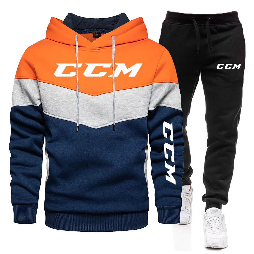 New 2022 CCM print Men Zipper felpe con cappuccio felpa + pantaloni della tuta tuta autunno inverno Warm tuta da uomo con cappuccio Outwear