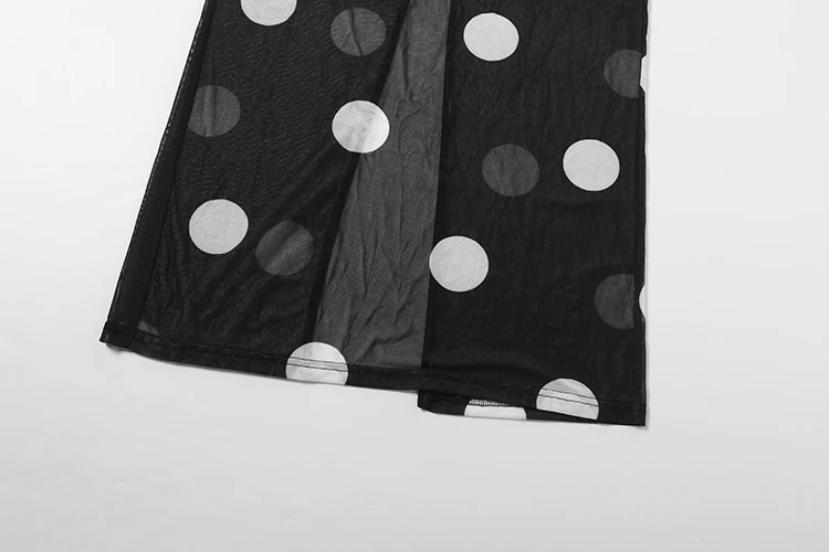Sisterlinda Frau Sexy durchsichtiges Kleid + Kopftuch mit Polka-Dot-Print, O-Ausschnitt, volle Ärmel, Robe, Mitternachtsclub-Party, modische Kleider – Detail 11