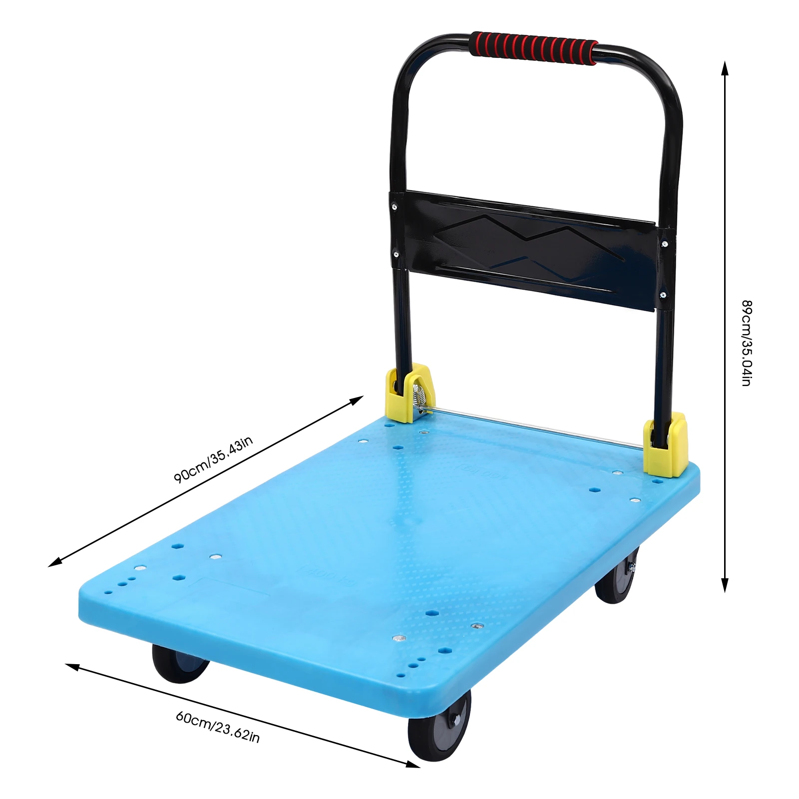 Blue Platform Hand Truck Foldable Push Hand Cart Heavy Duty Space Saving Collapsible with 400 kg Load Capacity and 4 Wheels