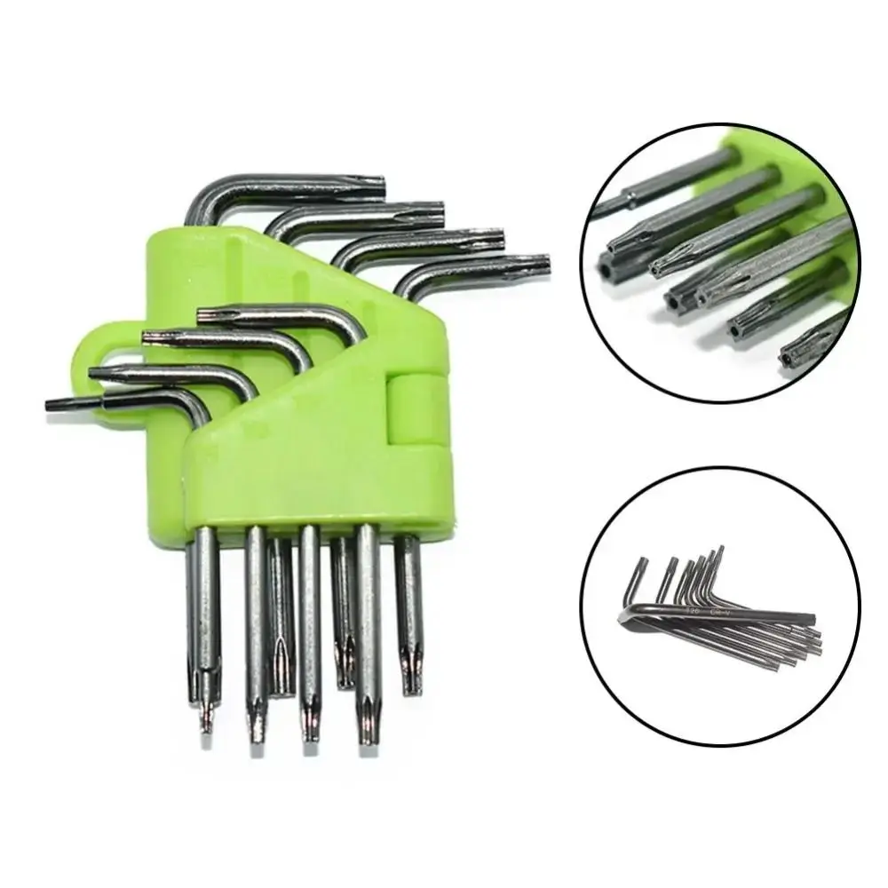 

T5 T7 T8 T9 T15 T20 Hex Torx Wrench Set Easy to Carry Green L Type Screwdriver Portable High Hardness Mini Torx Screwdriver