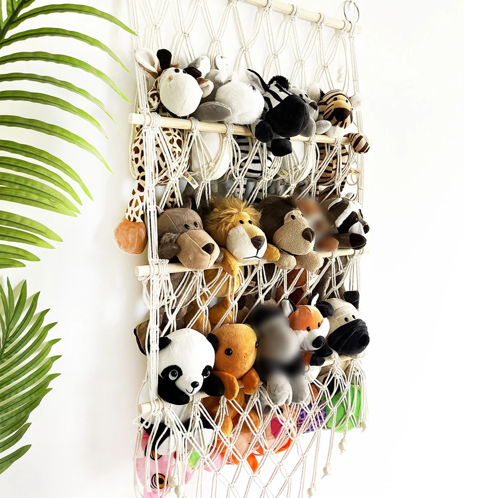 3 Layers Stuffed Animal Net Storage Organizer With Tassel Large Capacity Corner Toy Storage Holder For Stuffed Animals Plushies