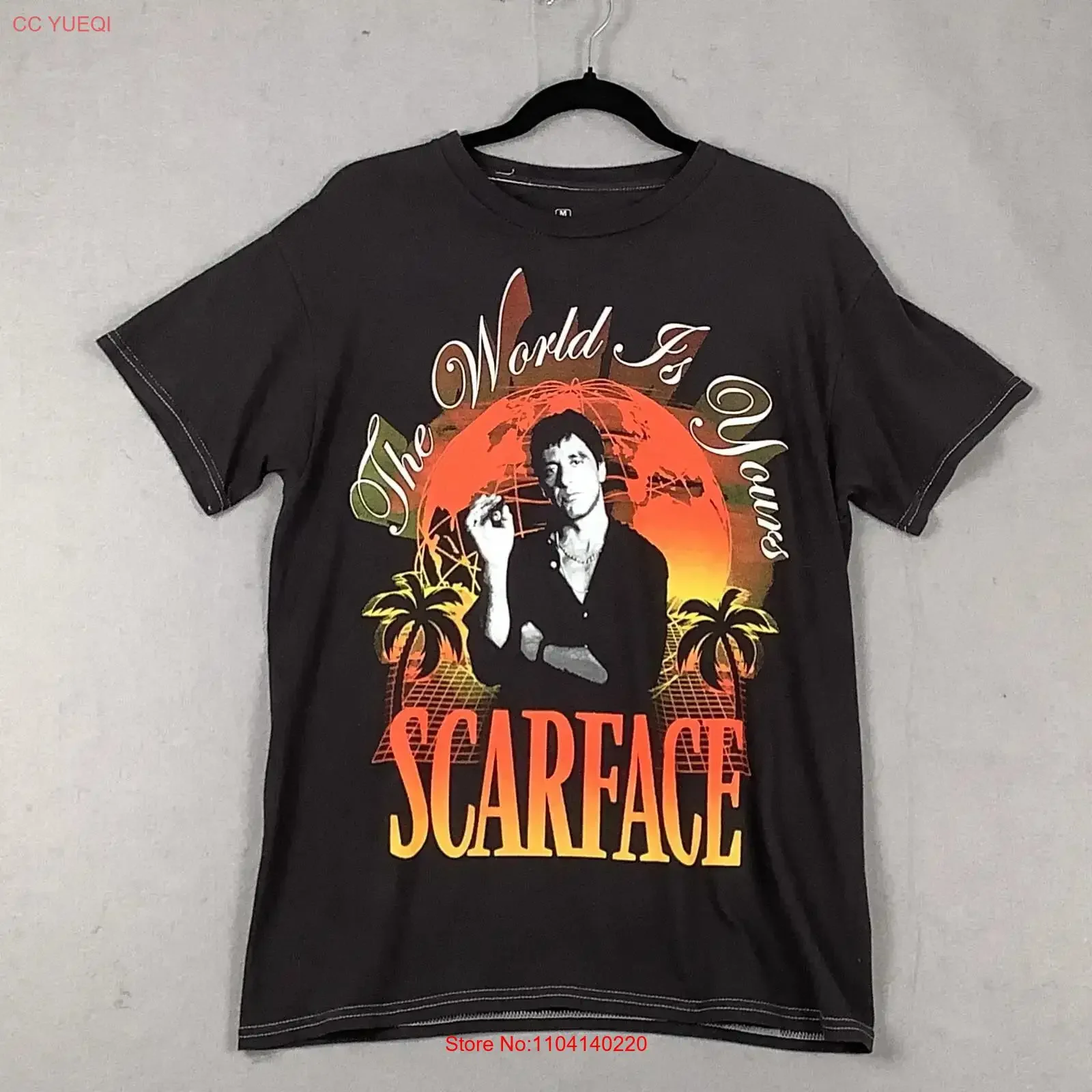 Scarface The World is Yours T-Shirt für Erwachsene, Größe M, Schwarz, Vintage, gewaschen, dehnbar, Designerkleidung, Unisex, vielseitig, lässig