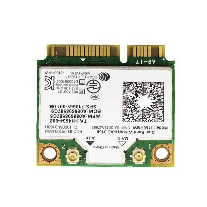 

Двухдиапазонная мини-карта Wi-Fi Mini PCI-e 3160HMW 802.11ac с Bluetooth для ноутбуков, 2,4 ГГц/5 ГГц, для беспроводной связи 3160AC Wlan + BT 4.0