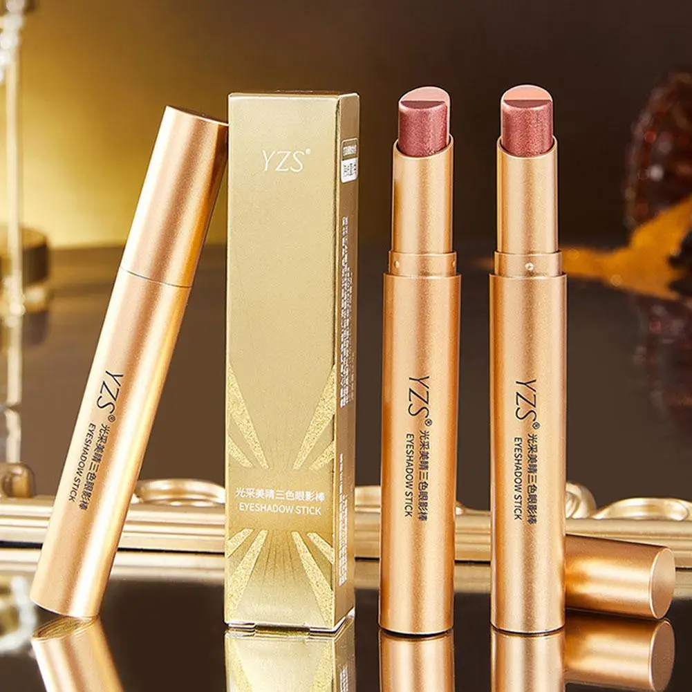 Ombretto in stick lucido a tre colori, impermeabile, a lunga durata, ad alta lucentezza, a installazione rapida, per un trucco rapido K2D9