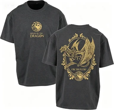 House of The Dragon Front Back 2026 Targaryen Gold Dragon Graphic Men’s Soft Cotton Short Sleeve Fantasy Show Casual Printed Tee