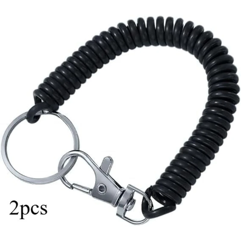 2pcsBlack spiral spring keychain，Spiral Retractable Spring Keychain，Mobile phone snap hook stand, coil cord keychain stand，Used