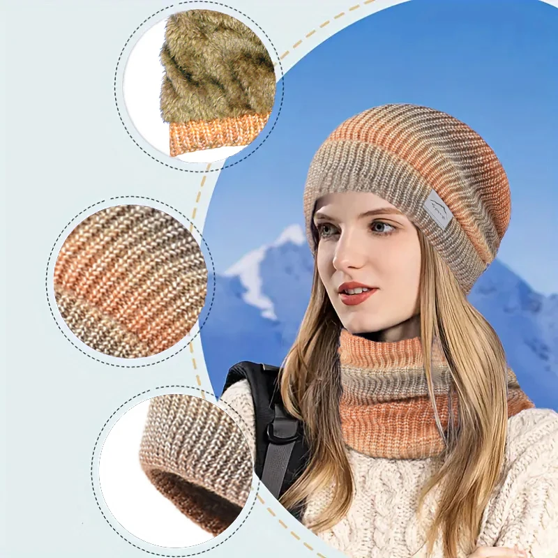 Winter Gradient Color Knitted Hat Thick Warm Winter Hat with,Gradient Color Knitted Warmer Fashion Outdoor Windproof