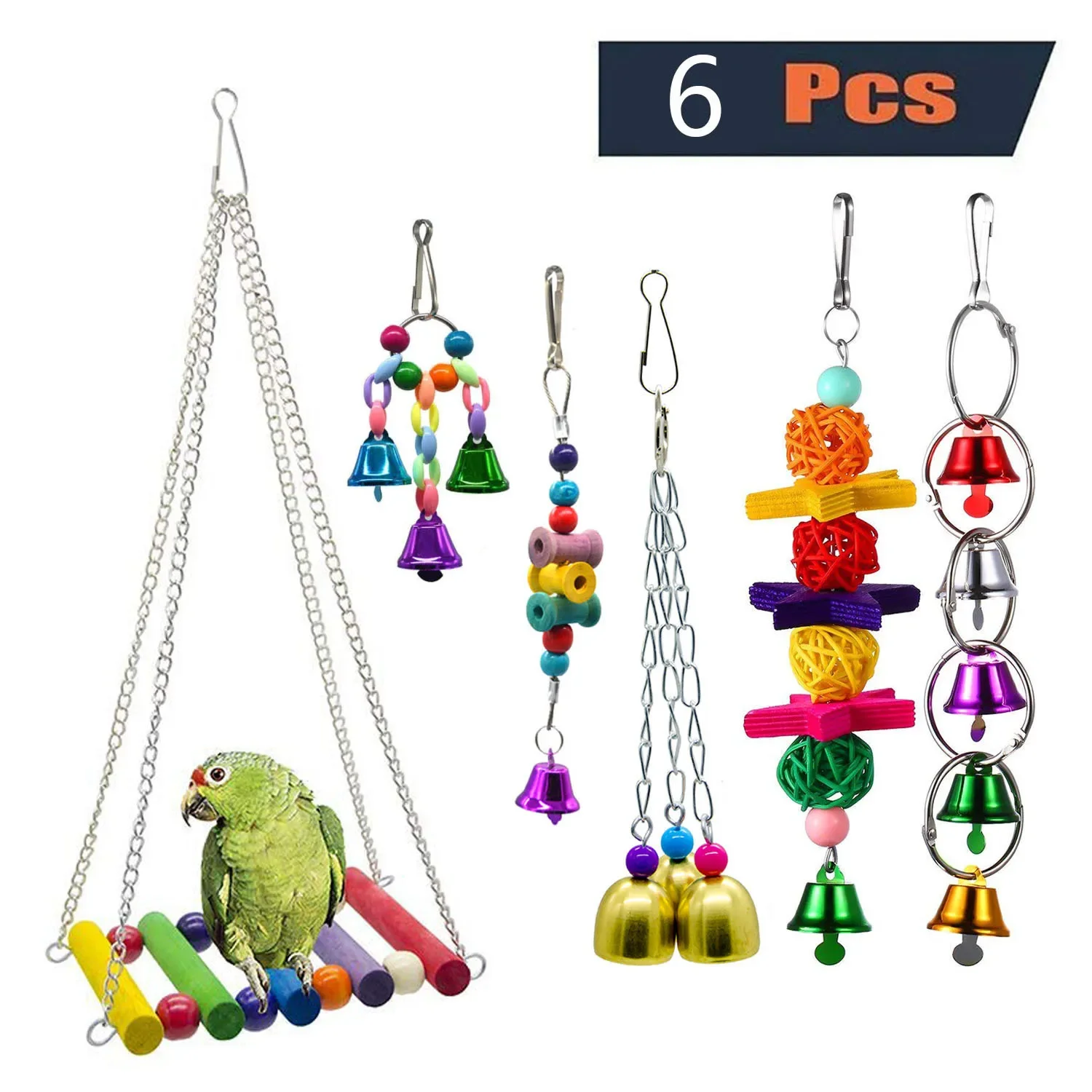 6-piece parrot toy bird toy hanging chain swing bell string rattan ball string combination