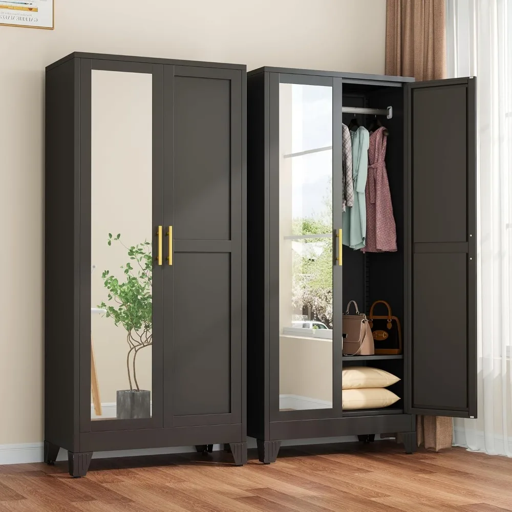 Metal Armoire Wardrobe Closet with 2 Mirror Doors, 71