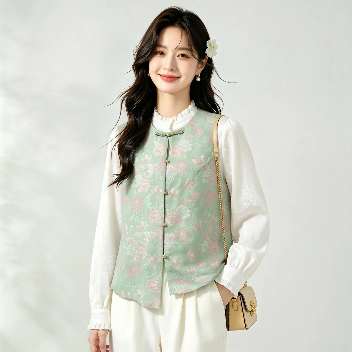 Winsleter-100%Real Silk Song Brocade Elegant Vest Coat, O Neck Butterfly, Women Vintage Chic Waistcoat, 2026 Autumn New C69533CC