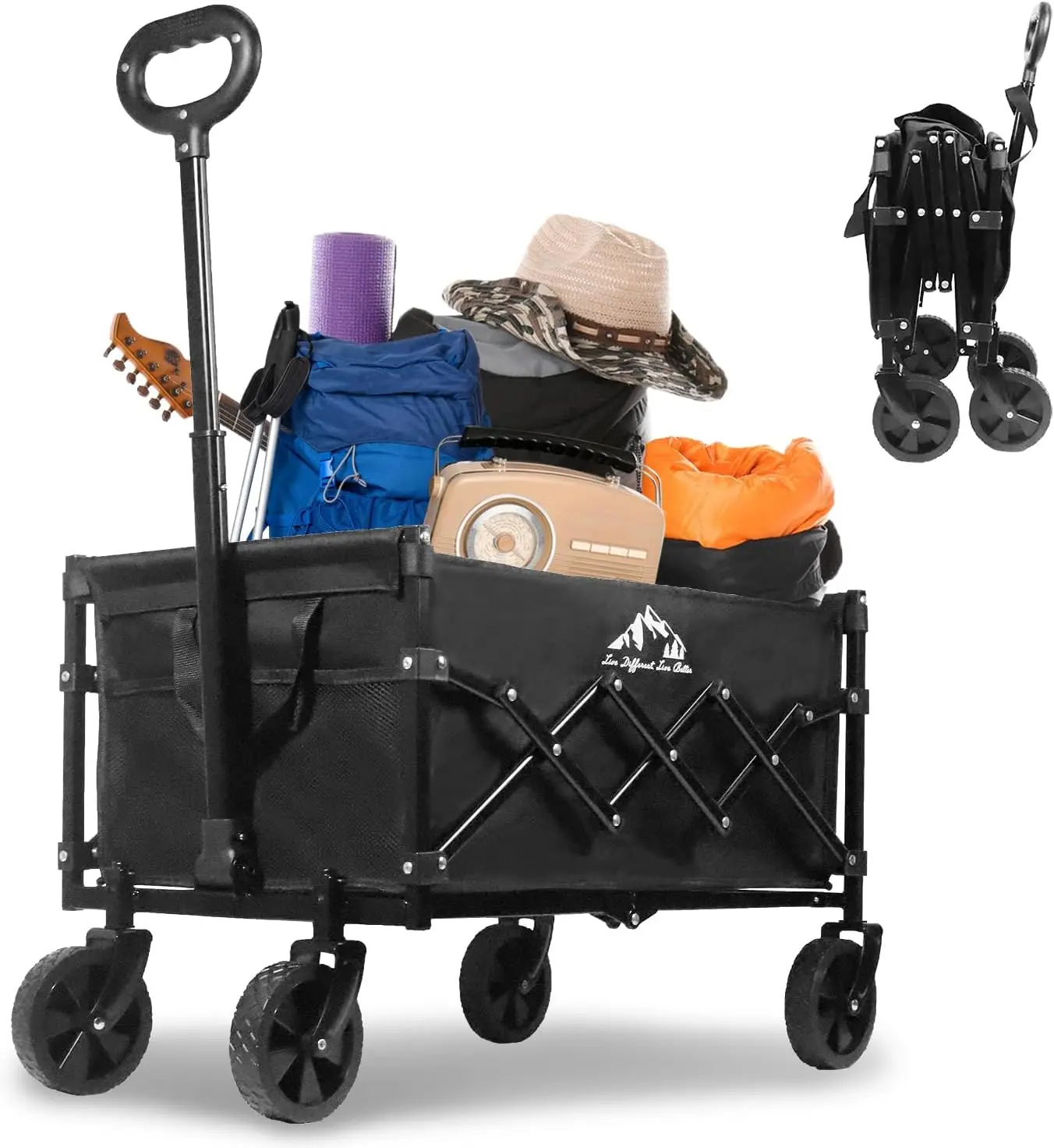 

Collapsible Wagon 352LBS Capacity Foldable Large Carts Heavy Duty Outdoor Folding Cart with All Terrain Wheels Utility Garden Be